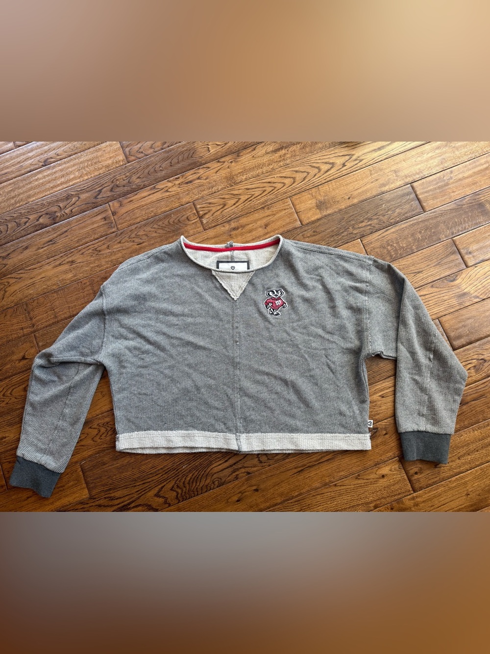 Colosseum Wisconsin Badgers Grey Cropped Sweatshirt M NWOT